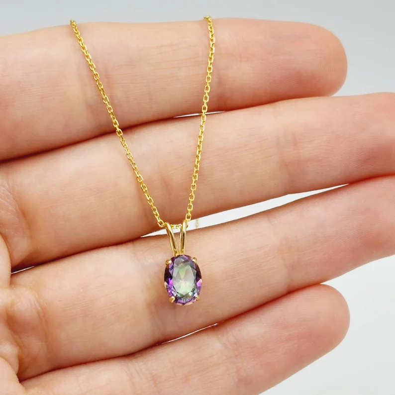 gold mystic topaz pendant necklace