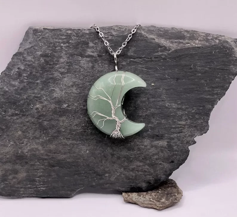 Green aventurine moon necklace