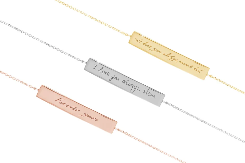 Handwritten engraved bar bracelet