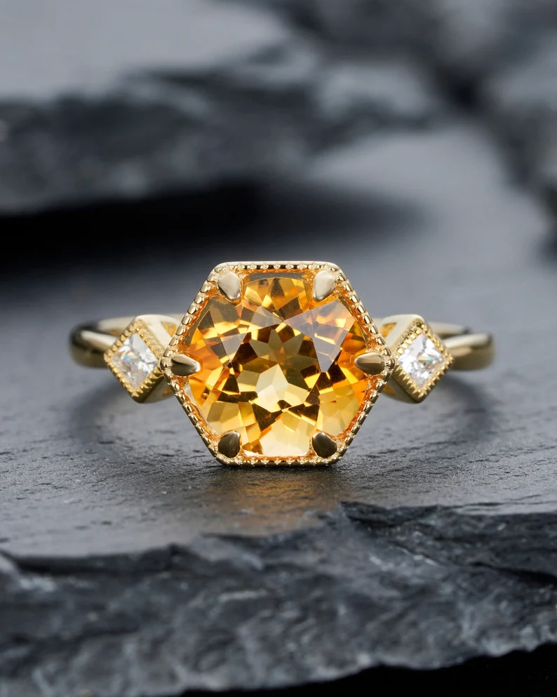 hexagon citrine engagement ring