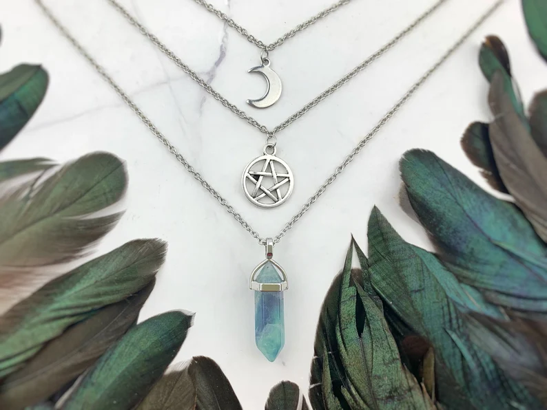 Layered Gemstone Pentacle Necklace