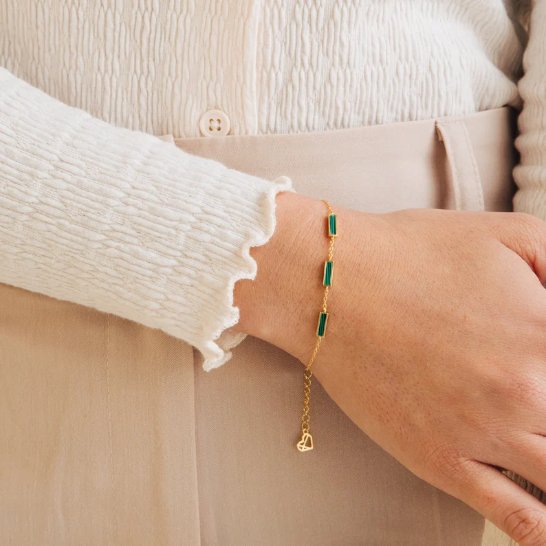 Malachite Bar Charm Bracelet