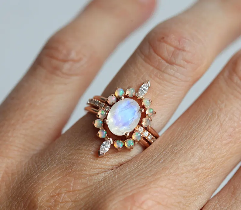 Moonstone engagement ring set
