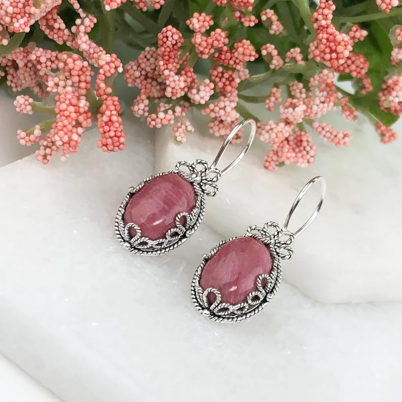 Natural pink Rhodonite earrings