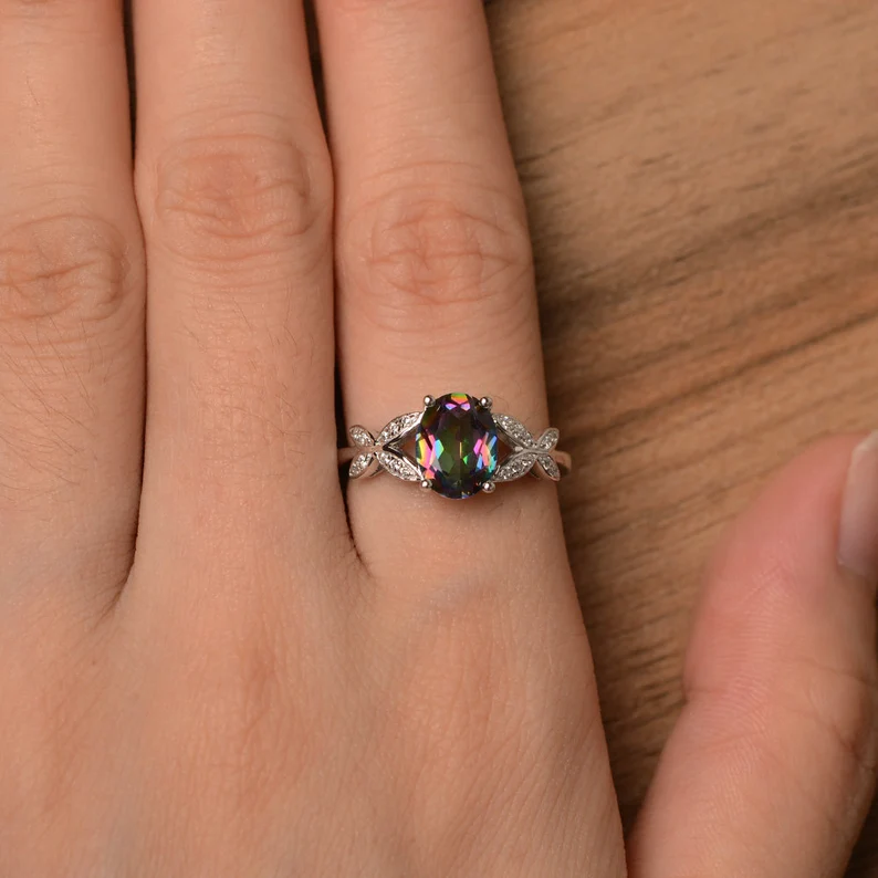 oval cut mystic topaz butterfly ring