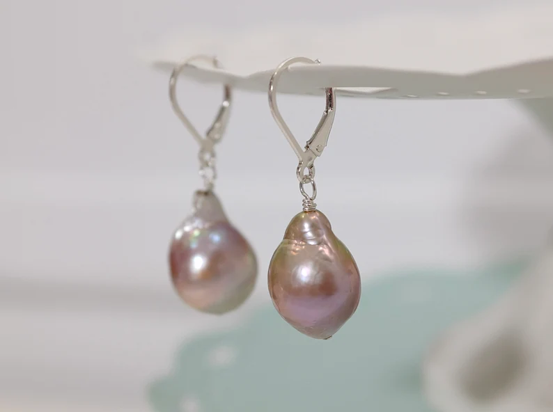Pink baroque pearl earrings