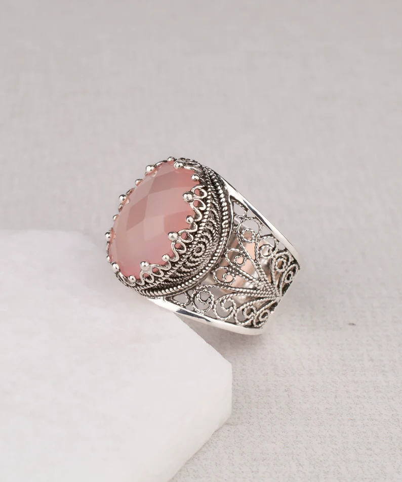 Pink Chalcedony silver ring