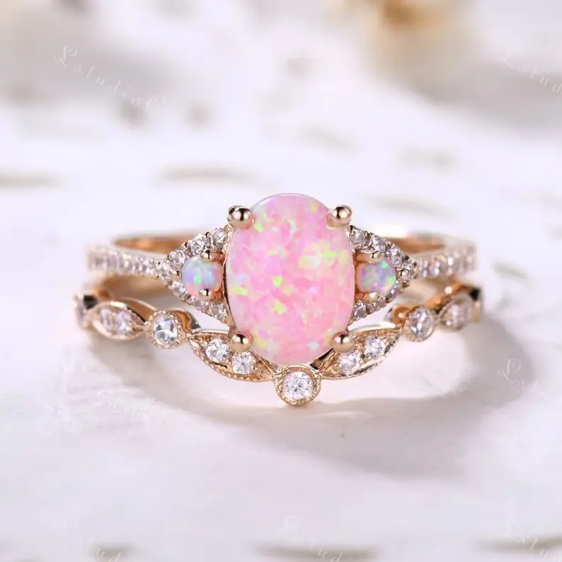 pink opal ring set