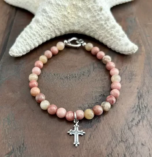 pink sunstone cross bracelet