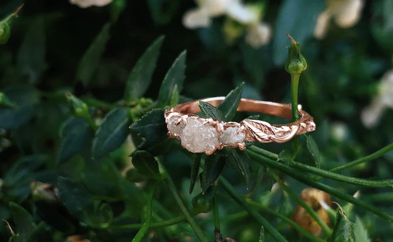 Raw diamond engagement ring