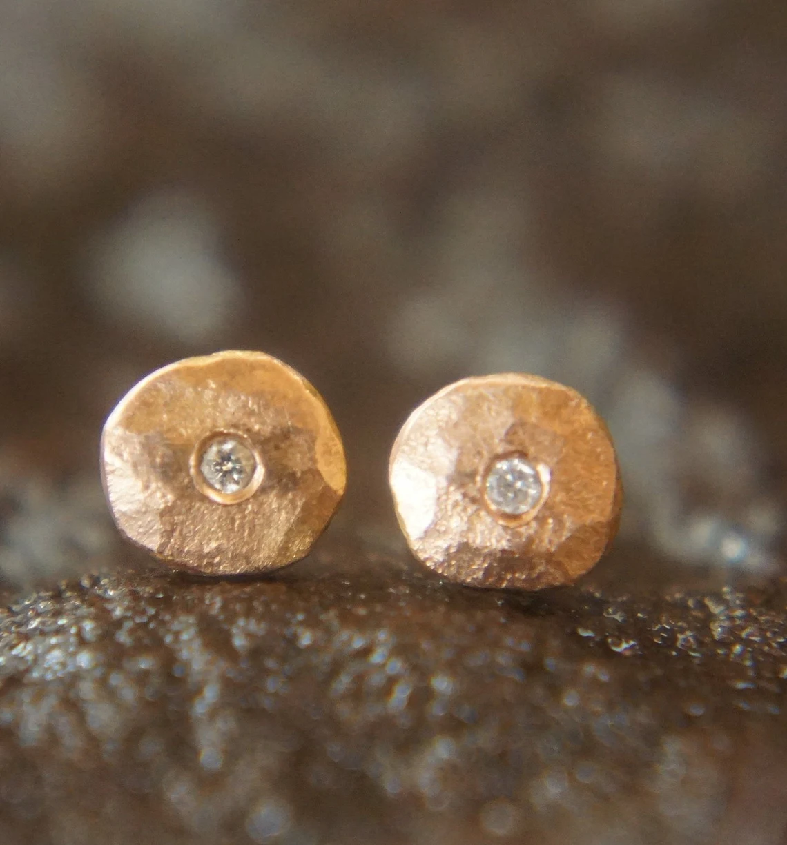 raw gold diamond studs