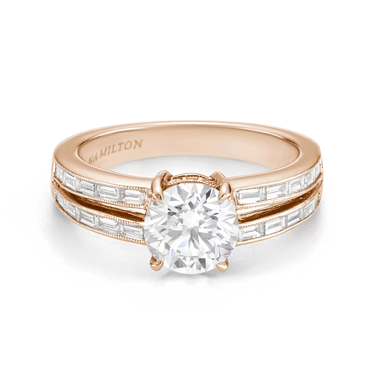 rose gold diamond split shank engagement ring