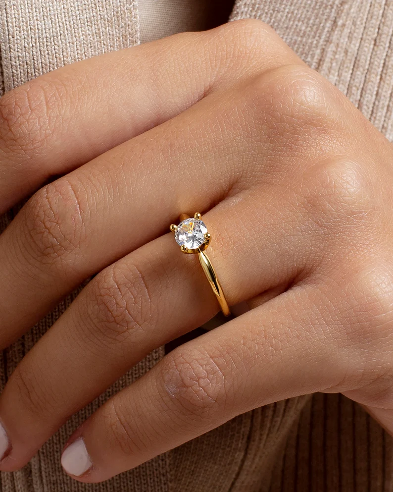 Dainty Cubic Zirconia Solitaire Ring