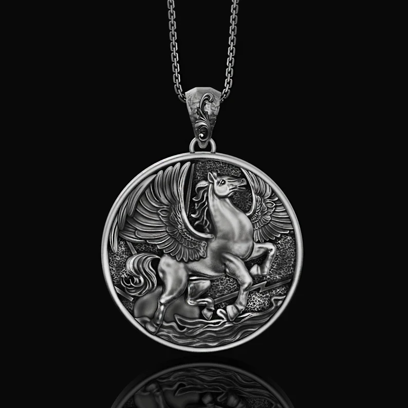 Silver Pegasus Charm Necklace