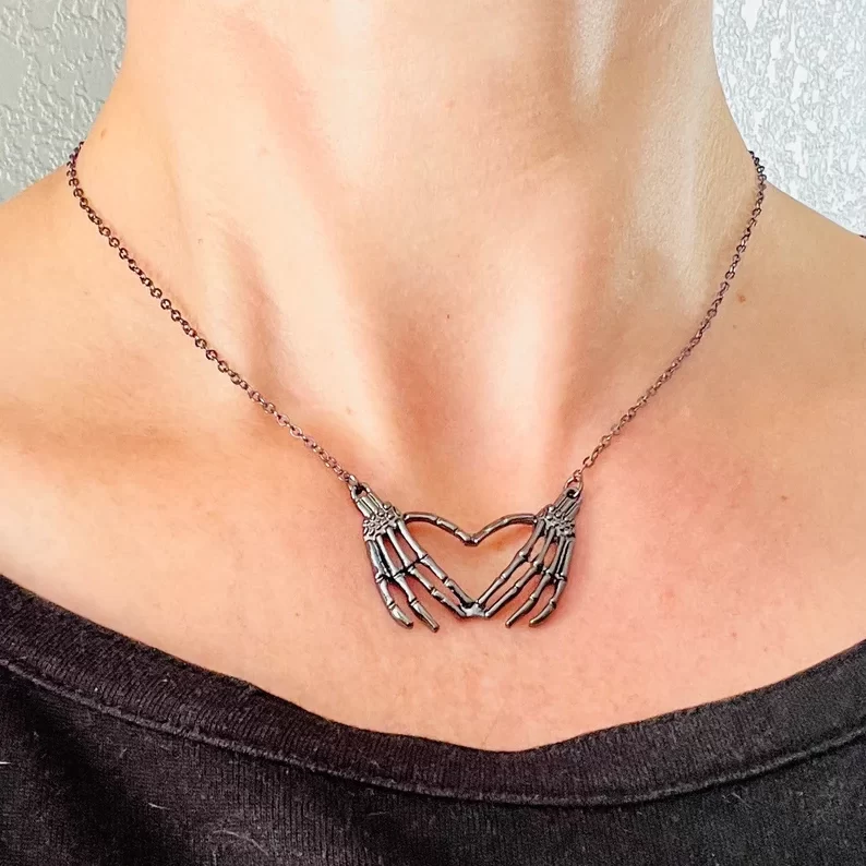 skeleton love goth necklace