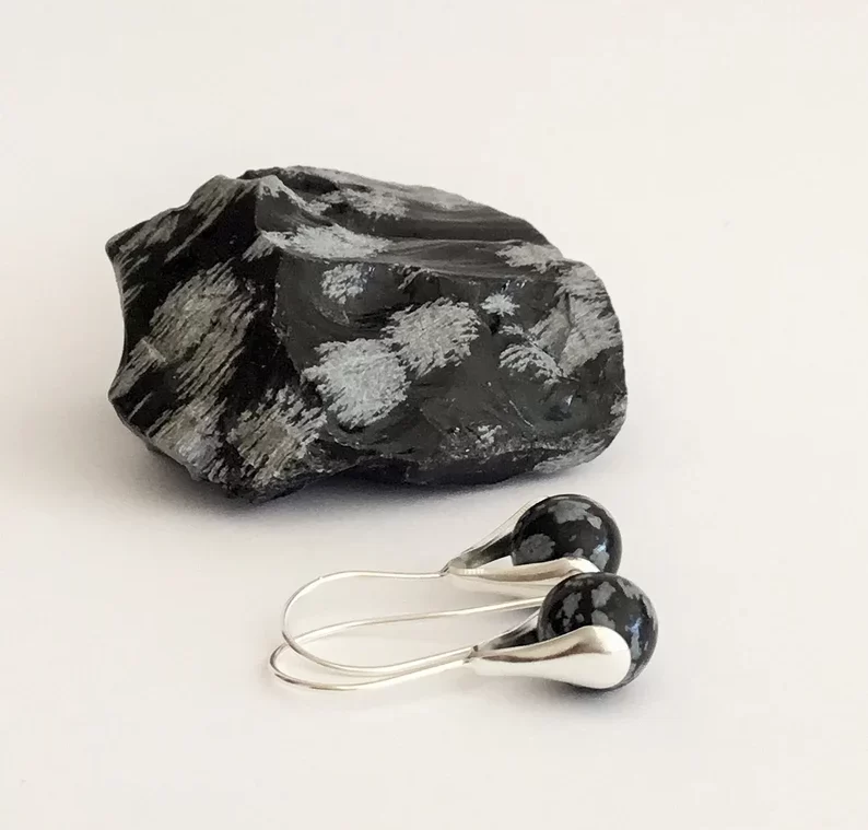 Snowflake Obsidian Crystal Earrings