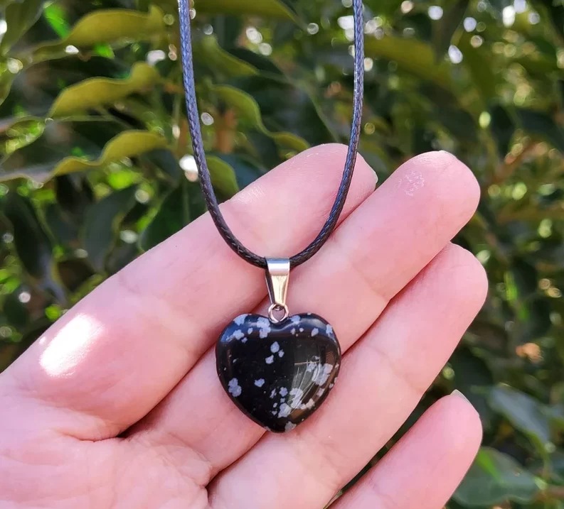 Snowflake Obsidian Heart Pendant