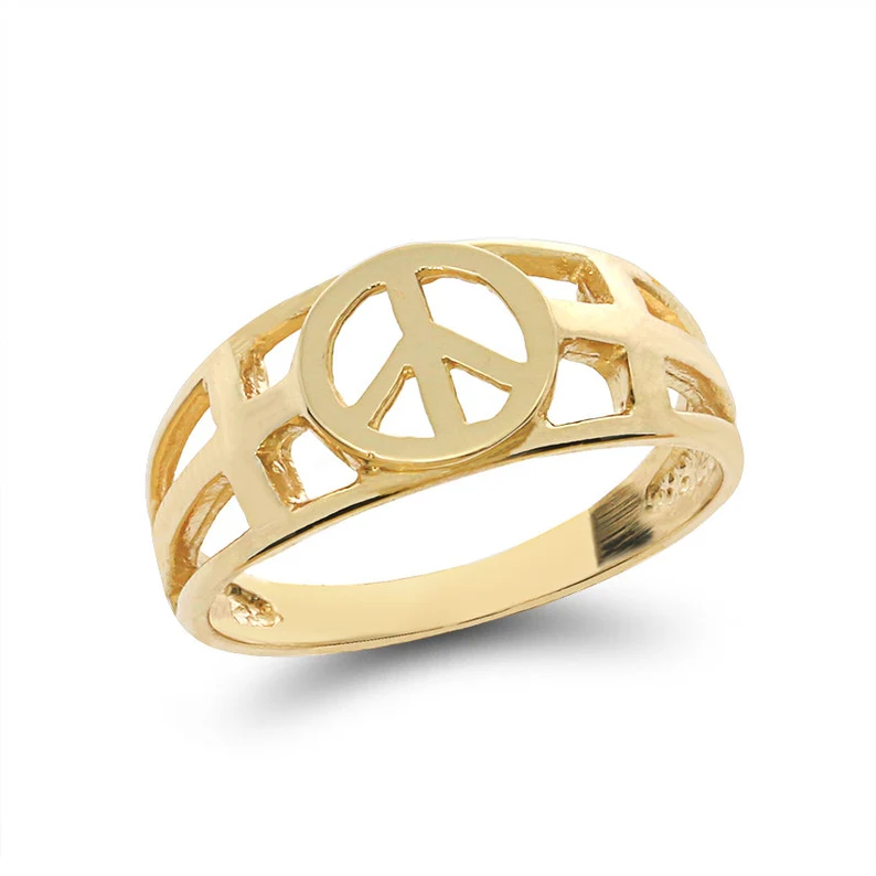 solid gold peace sign with cross ring