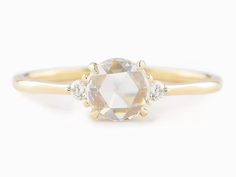three stone rose cut diamond ring