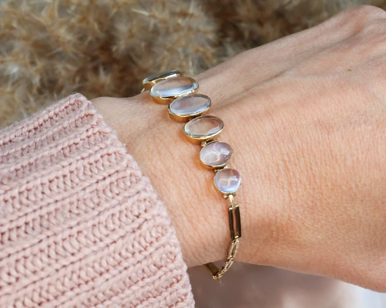 victorian era moonstone bracelet on the wrist