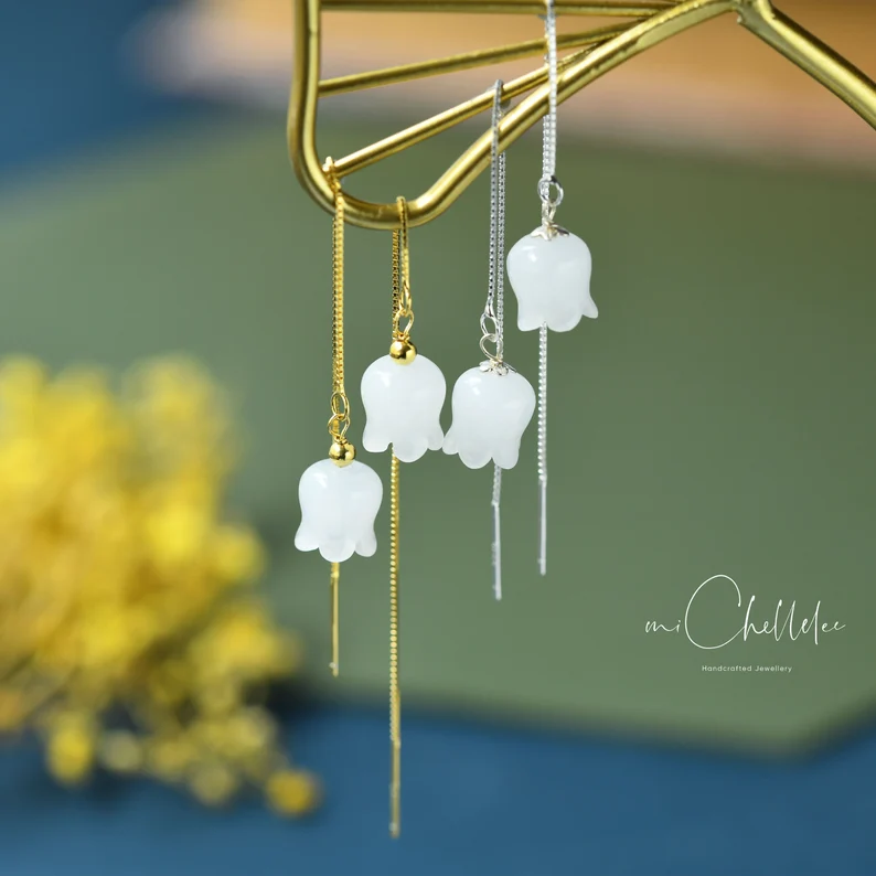 White jade flower earrings