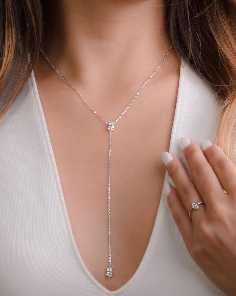White zircon lariat necklace